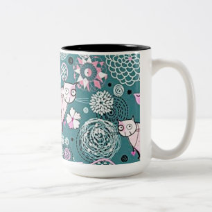 Funky Pink Kitty Cat Pattern Coffee Mok