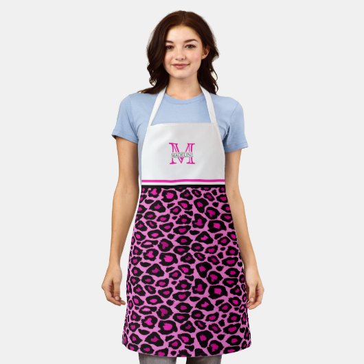 Funky Pink Leopard Print | Monogrammed Apron Schort (Gedragen)