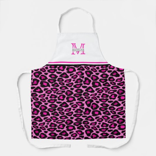 Funky Pink Leopard Print | Monogrammed Apron Schort (Voorkant)
