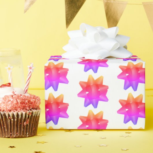 Funky Pink Paars Ombre Bows Pattern on White Cadeaupapier (Verjaardagsfeest)