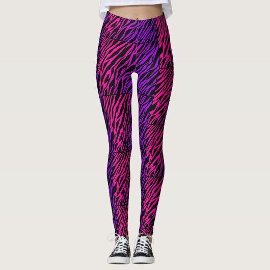 Funky Pink Paarse Zebra Print Leggings (Voorkant)