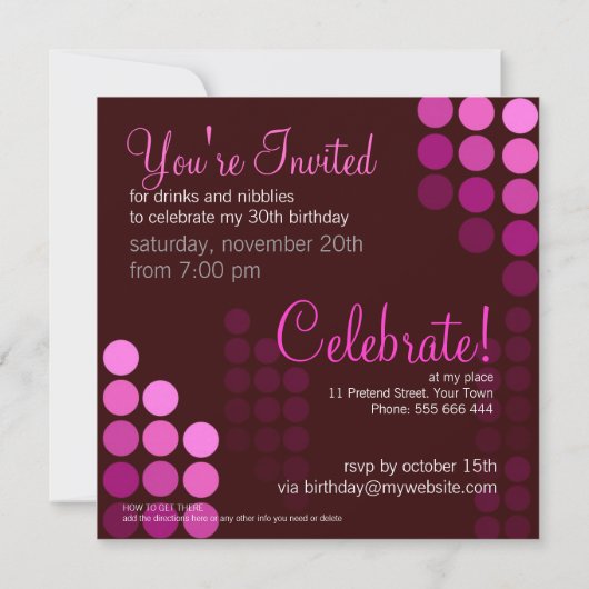 Funky Pink Party Birthday Uitnodiging (Achterkant)