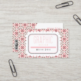 Funky Pink Pattern en QR code Visitekaartje
