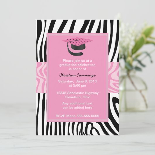 Funky Pink Zebra Uitnodiging (Staand voorkant)