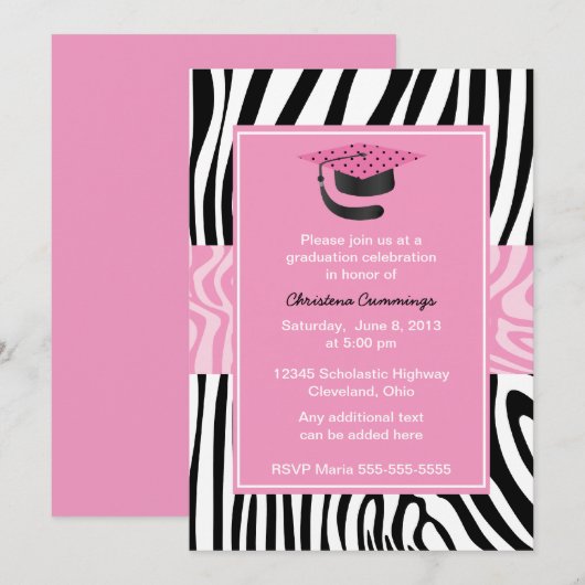 Funky Pink Zebra Uitnodiging (Voorkant / Achterkant)