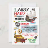Funky Pirate Birthday Party Invitation Kaart (Voorkant)