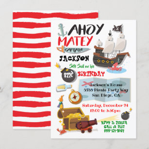 Funky Pirate Birthday Party Invitation Kaart