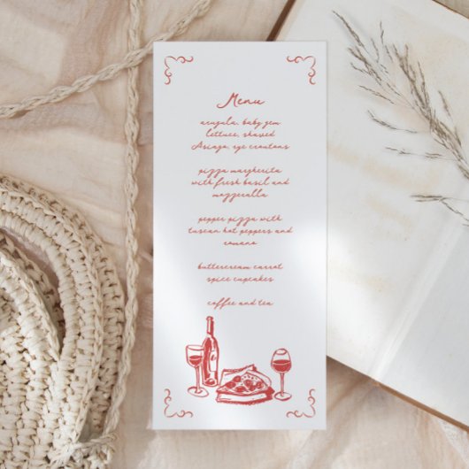 Funky Pizza Wijn Handgeschreven Illustrated Menu