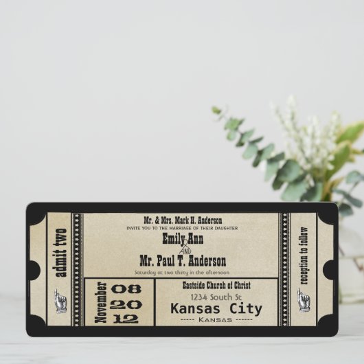 Funky Playbill Wedding Silver Metallic Invite Kaart (Staand voorkant)