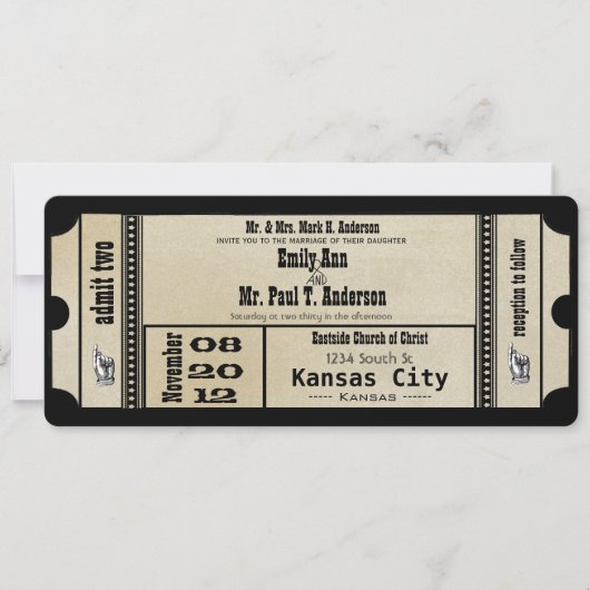 Funky Playbill Wedding Silver Metallic Invite Kaart (Voorkant)