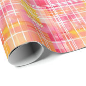 Funky Preppy Sinaasappel en roze geruite inpakpapi Cadeaupapier (Rol Hoek)