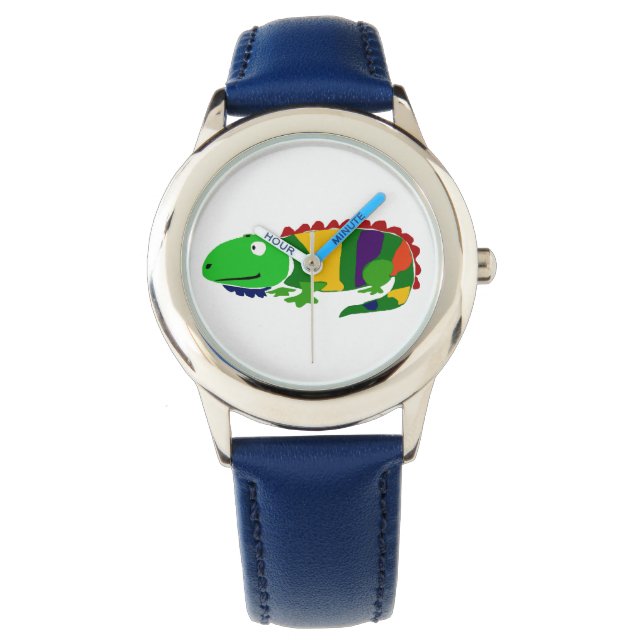 Funky Primitieve Art Iguana horloge (Voorkant)