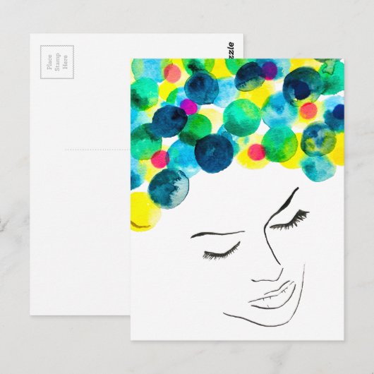 Funky psychedelic bubble hair briefkaart (Voorkant / Achterkant)