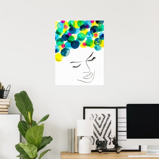 Funky psychedelic bubble hair poster (Thuiskantoor)