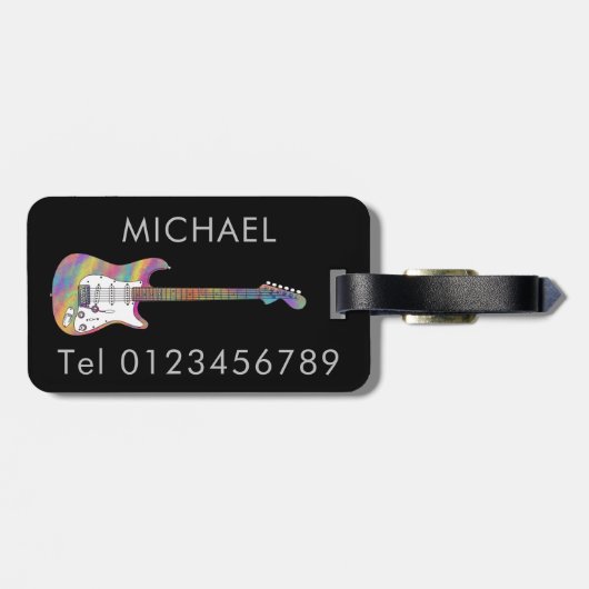 Funky Psychedelic elektrische gitaar gepersonalise Bagagelabel (Achterkant horizontaal)