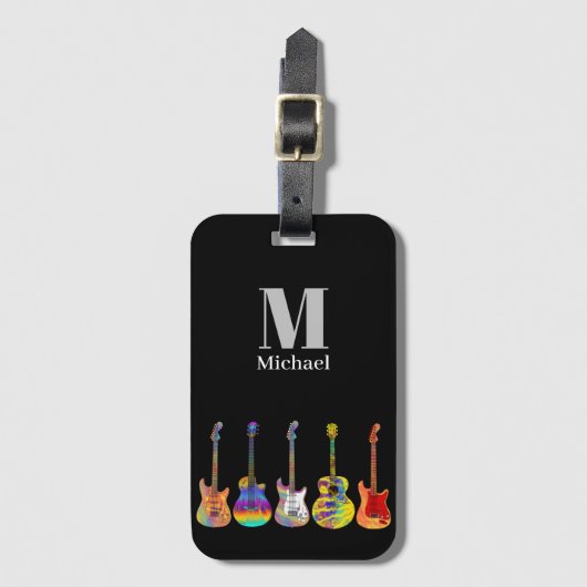 Funky Psychedelic Guitar Monogram Bagagelabel (Voorkant (verticaal))