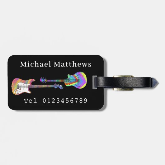 Funky Psychedelic Guitar Pop Art Music Instrument Bagagelabel (Achterkant horizontaal)