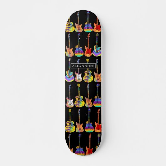 Funky psychedelic guitars model gepersonaliseerd persoonlijk skateboard (Voorkant)
