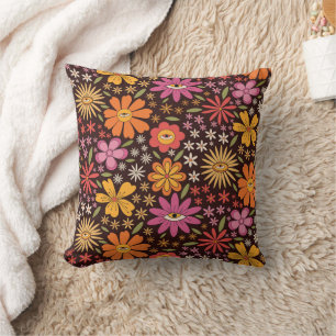 Funky Psychedelisch 70s Groovy Bloemen Oog Patroon Kussen