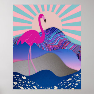 Funky psychedelisch flamingo Poster