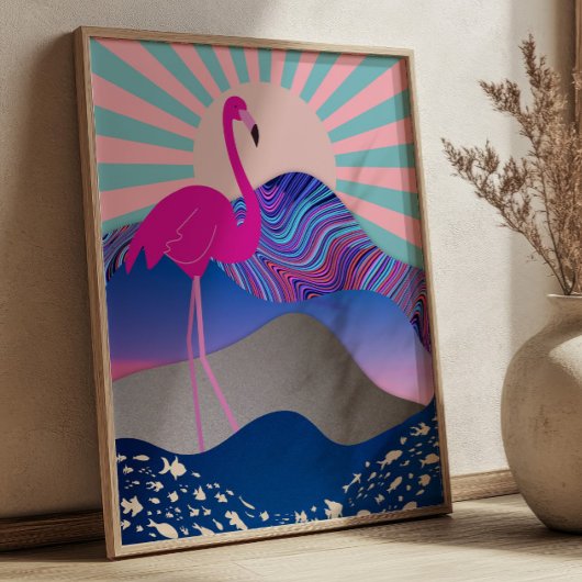 Funky psychedelisch flamingo Poster