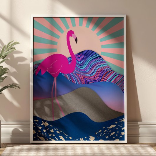 Funky psychedelisch flamingo Poster