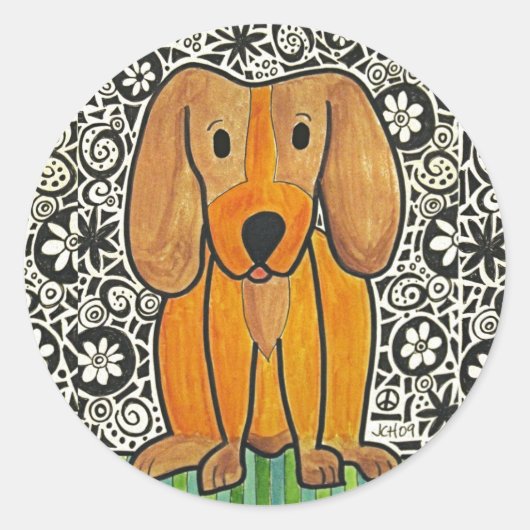 Funky Puppy Ronde Sticker (Voorkant)