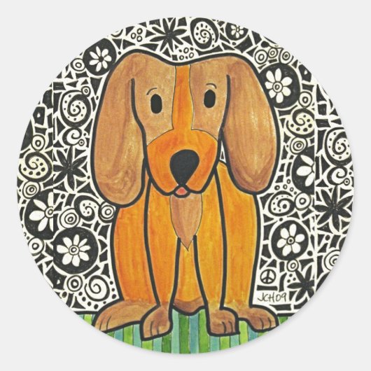 Funky Puppy Ronde Sticker (Voorkant)
