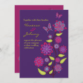 Funky Purple Flowers Wedding Kaart (Voorkant / Achterkant)