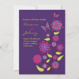 Funky Purple Flowers Wedding Kaart
