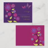 Funky Purple Flowers Wedding RSVP Kaart (Voorkant / Achterkant)