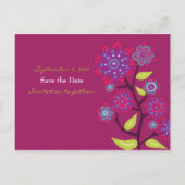 Funky Purple Flowers Wedding Save the Date Aankondigingskaart (Achterkant)