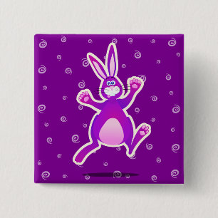 Funky rabbit, knop vierkante button 5,1 cm