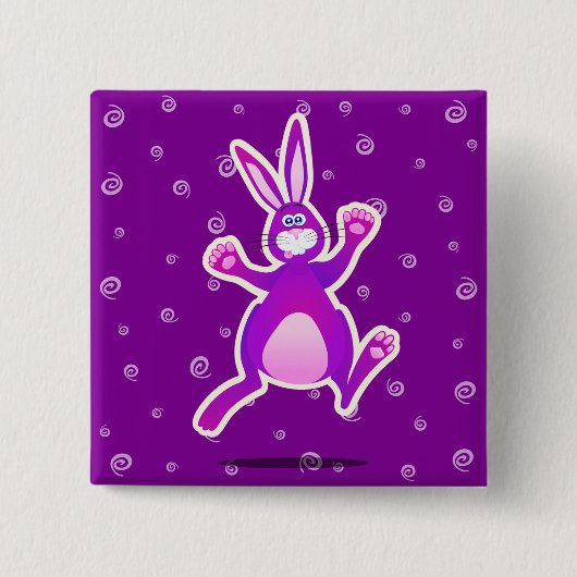 Funky rabbit, knop vierkante button 5,1 cm (Voorkant)