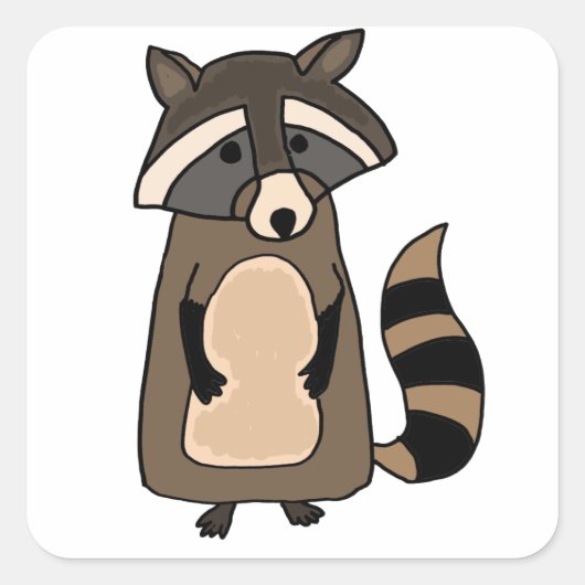 Funky Raccoon Cartoon Vierkante Sticker (Voorkant)