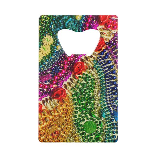 Funky Rainbow Mardi Gras Bead Art Creditkaart Flessenopener (Voorkant)