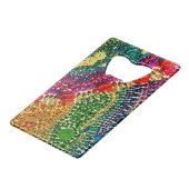 Funky Rainbow Mardi Gras Bead Art Creditkaart Flessenopener (Voorkant Gekanteld)