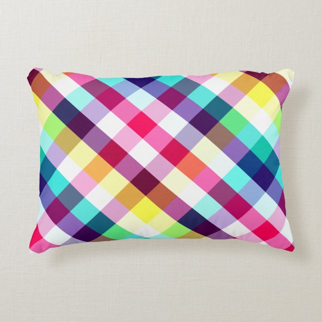 Funky Rainbow Plaid Patroon Accent Kussen (Voorkant)
