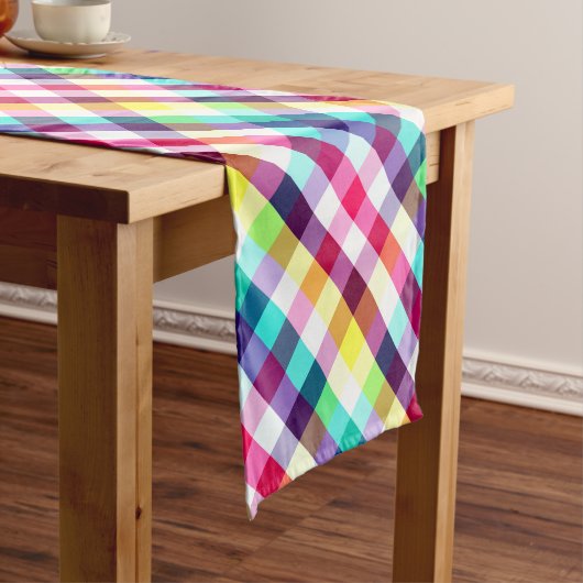 Funky Rainbow Plaid Patroon Kleine Tafelloper (Voorbeeld)