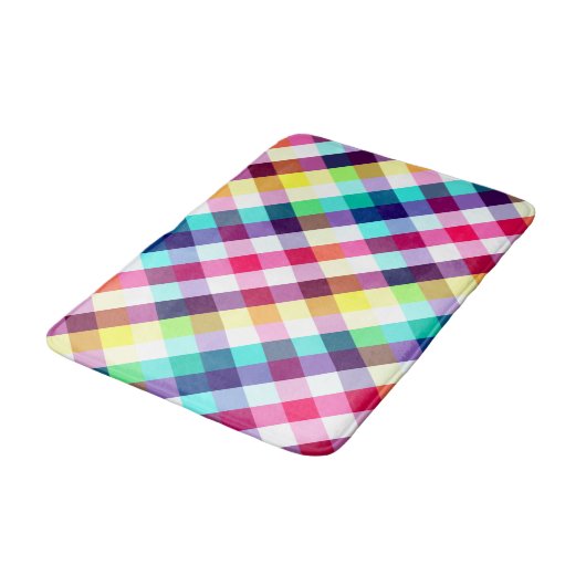 Funky Rainbow Plaid Patroon Medium Bath Mat (Gekanteld)