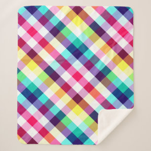 Funky Rainbow Plaid Patroon Medium Sherpa Deken