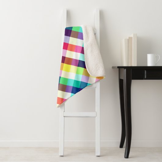 Funky Rainbow Plaid Patroon Medium Sherpa Deken (In situ)