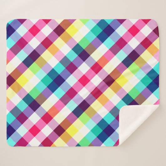 Funky Rainbow Plaid Patroon Medium Sherpa Deken (Voorkant (horizontaal))