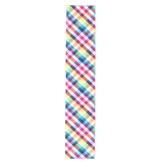 Funky Rainbow Plaid Patroon Medium Table Runner Tafelloper (Voorkant)