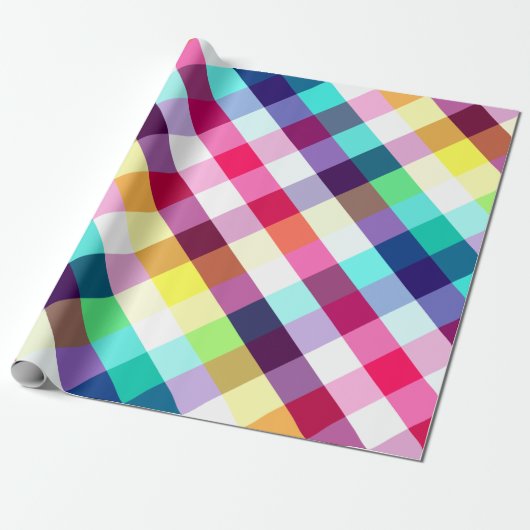 Funky Rainbow Plaid Patroon Wrapping Paper Cadeaupapier (Uitgerold)