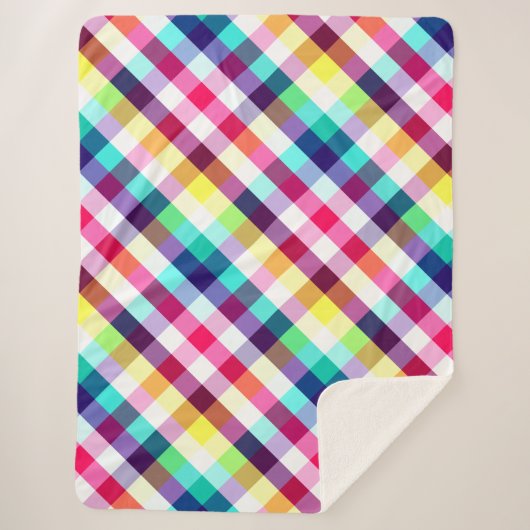 Funky Rainbow Plaid Pattern Grote Sherpa Deken (Voorkant)