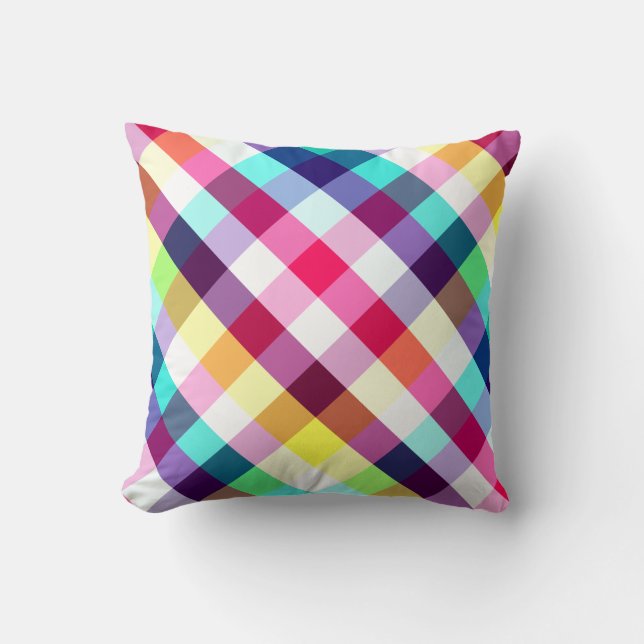 Funky Rainbow Plaid Pattern Sierkussen (Voorkant)