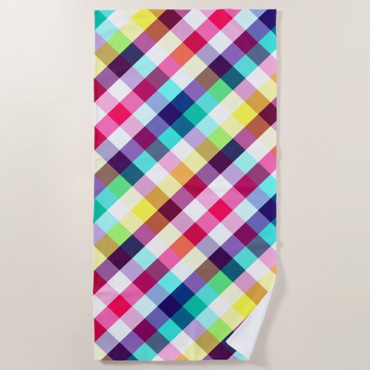 Funky Rainbow Plaid Pattern Strandlaken (Voorkant)