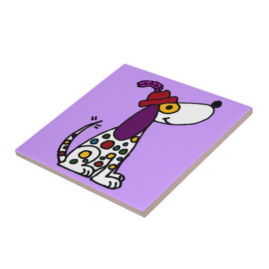 Funky Rainbow Spotted Puppy Dog Tegeltje (Zijkant)