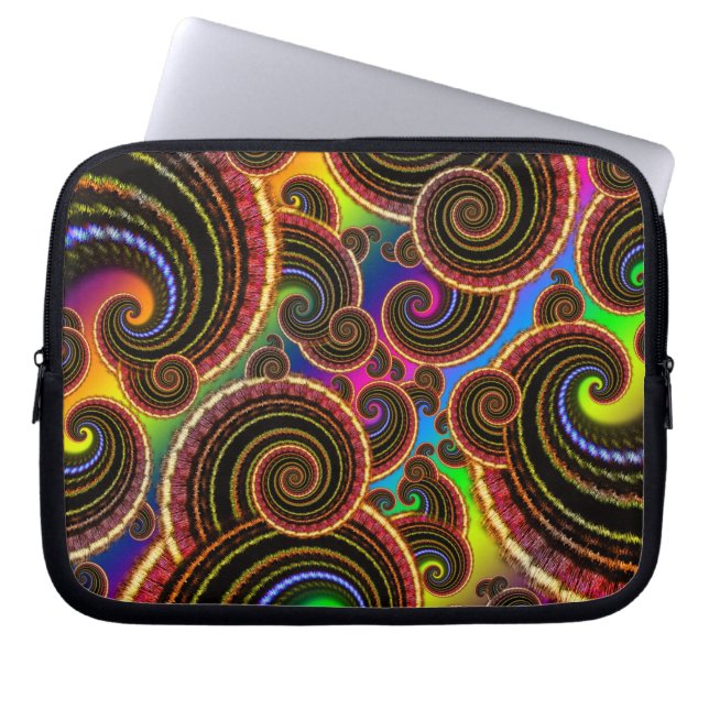 Funky Rainbow Swirl Fractal Art Pattern Laptop Sleeve (Voorkant)
